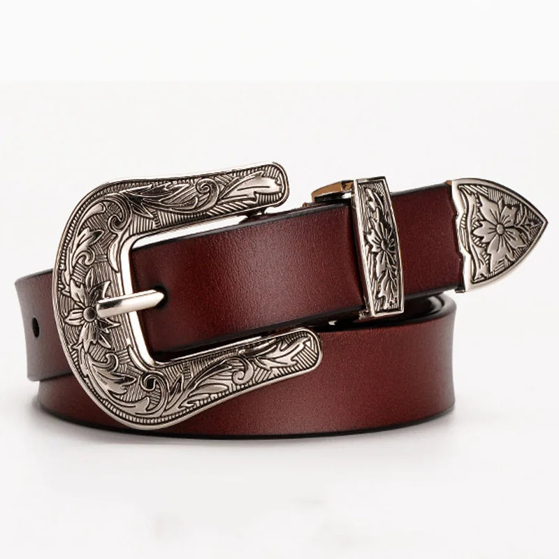 Vintage Leather Belt with Retro Buckle – 2025 Collection