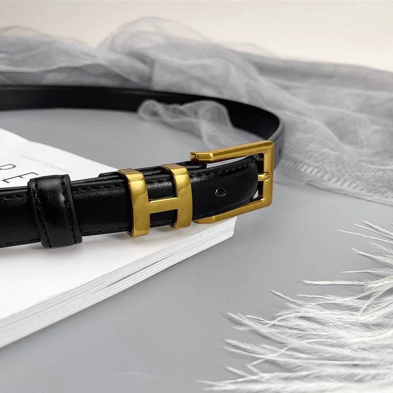 Golden Buckle Genuine Leather Belt – 2025 Collection