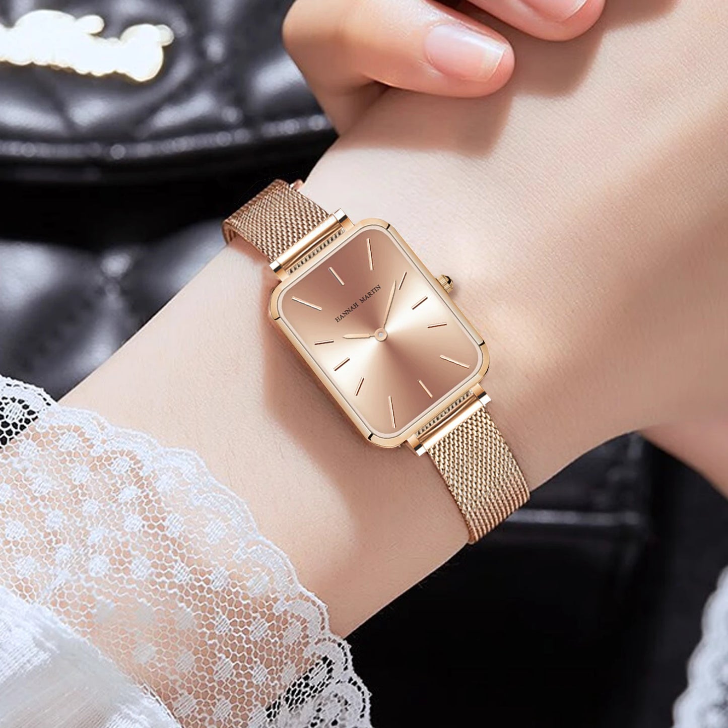 Rose Gold Square Mesh Strap Watch – 2025 Collection