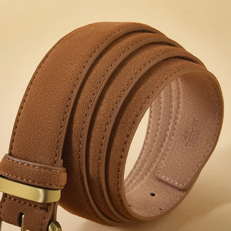 Vintage Suede Leather Belt with Gold Buckle – 2025 Collection