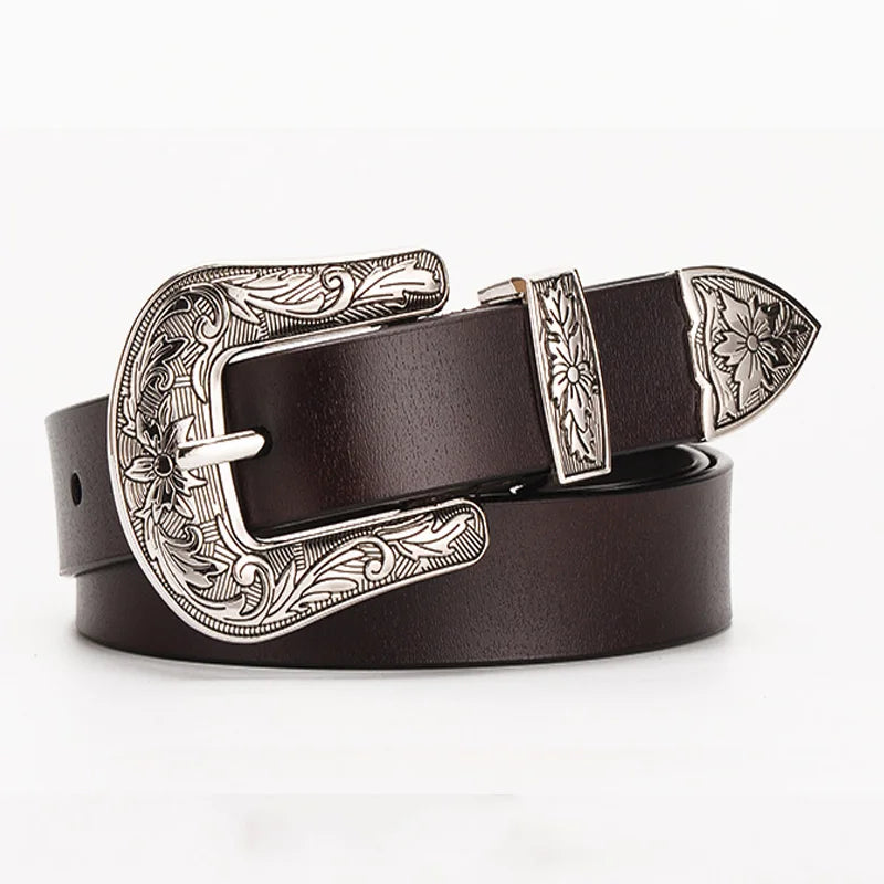 Vintage Leather Belt with Retro Buckle – 2025 Collection
