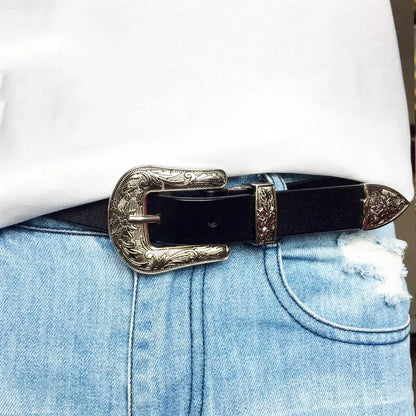 Vintage Leather Belt with Retro Buckle – 2025 Collection