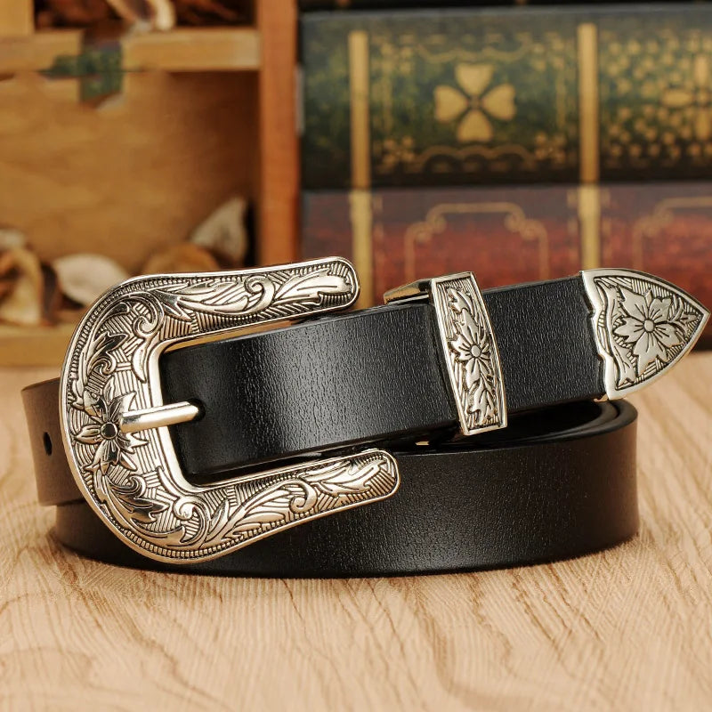 Vintage Leather Belt with Retro Buckle – 2025 Collection