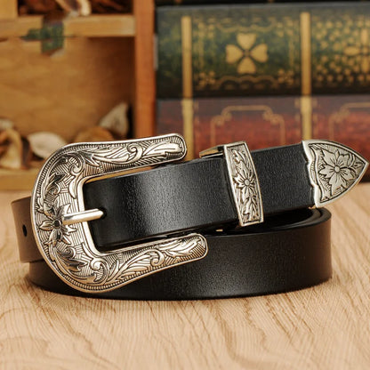 Vintage Leather Belt with Retro Buckle – 2025 Collection