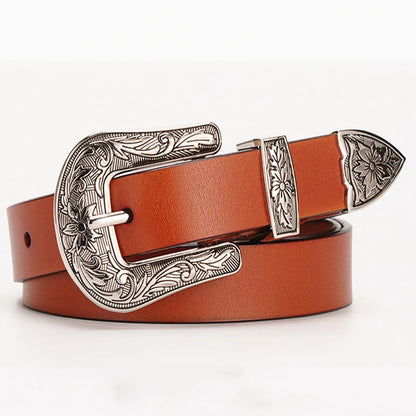 Vintage Leather Belt with Retro Buckle – 2025 Collection