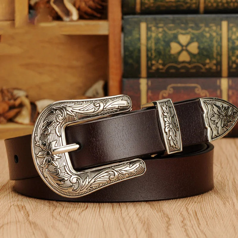 Vintage Leather Belt with Retro Buckle – 2025 Collection