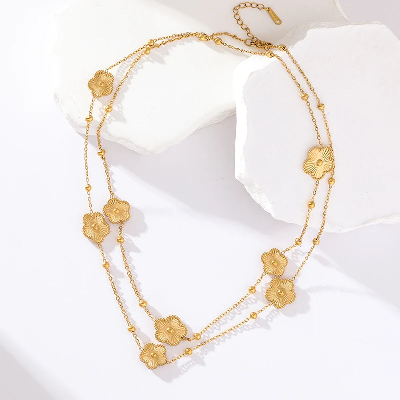 Gold Flower Clover Necklace