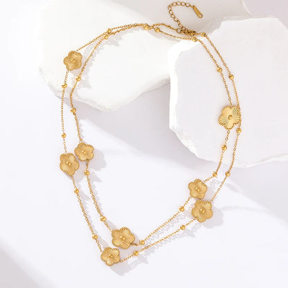 Gold Flower Clover Necklace