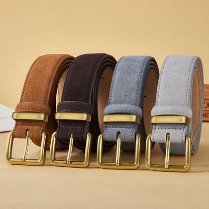 Vintage Suede Leather Belt with Gold Buckle – 2025 Collection