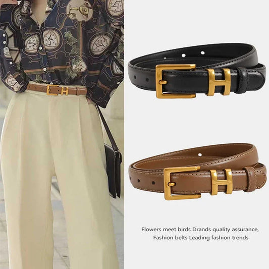 Golden Buckle Genuine Leather Belt – 2025 Collection