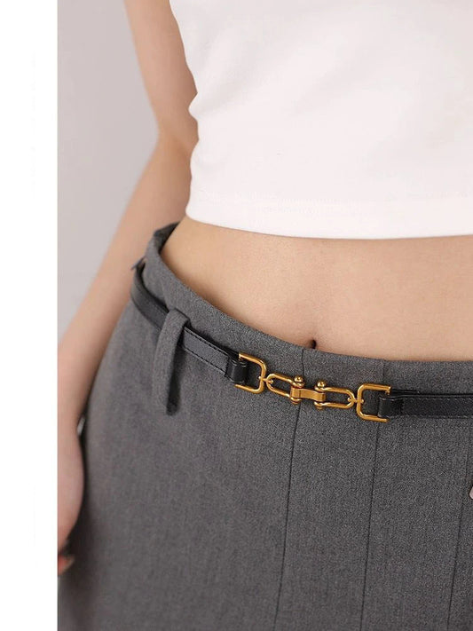 Korean Retro Gold Buckle Leather Belt – 2025 Collection