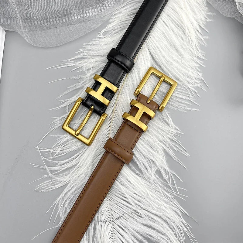 Golden Buckle Genuine Leather Belt – 2025 Collection
