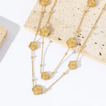 Gold Flower Clover Necklace