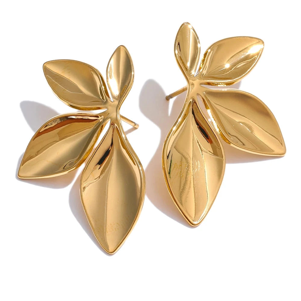 Golden Leaf Stud Earrings