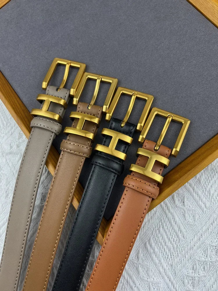 Golden Buckle Genuine Leather Belt – 2025 Collection