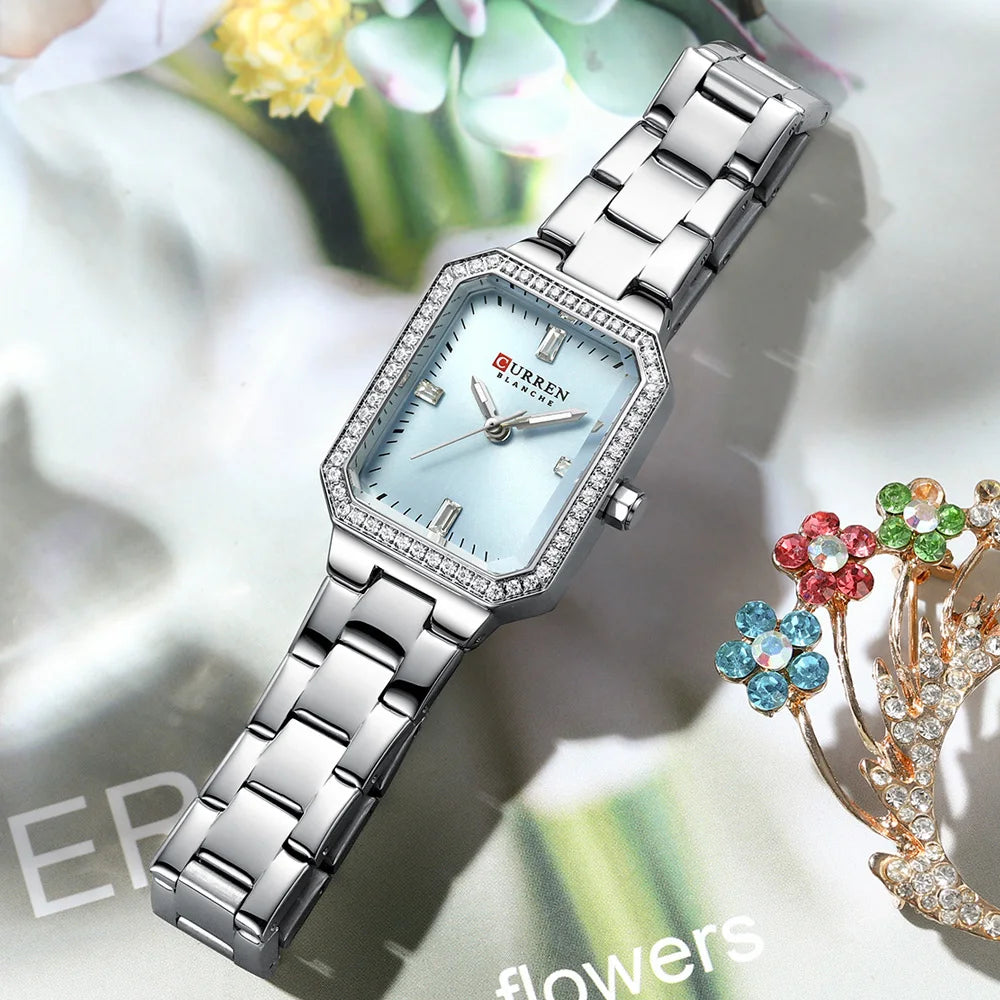 Luxury Rectangular Women’s Watch – Sparkling Elegance
