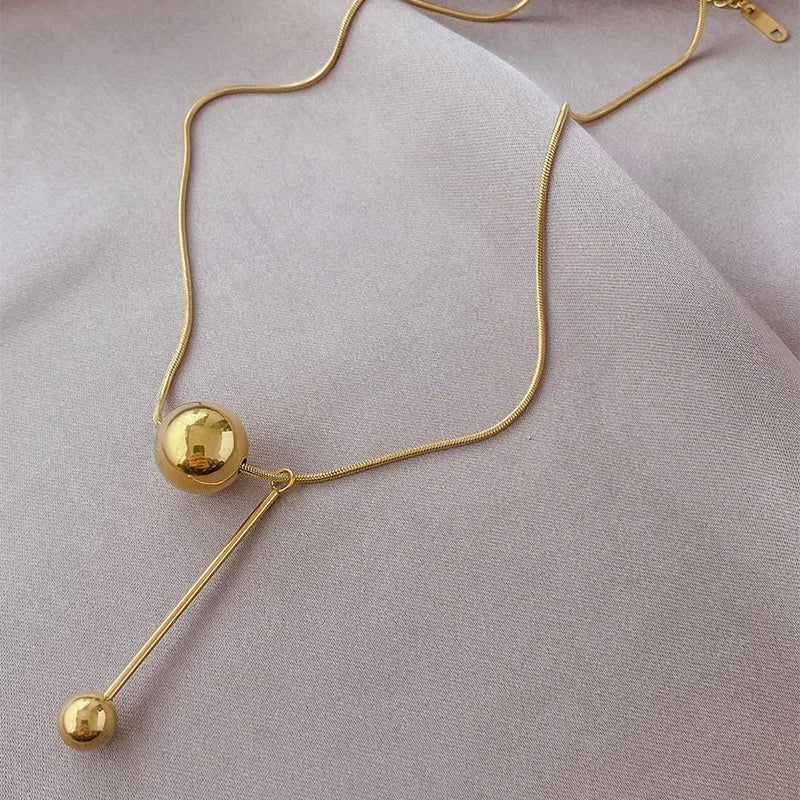 Classic Golden Bead Pendant Necklace