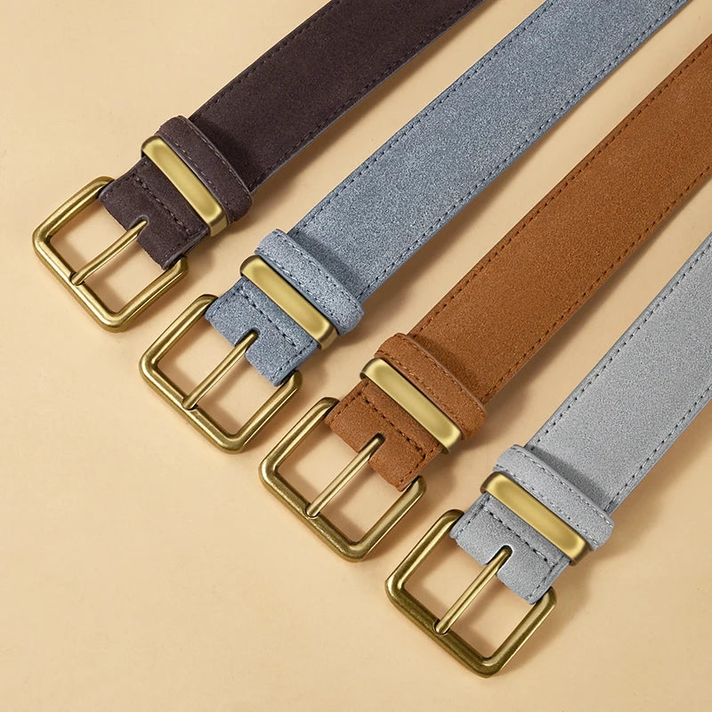 Vintage Suede Leather Belt with Gold Buckle – 2025 Collection