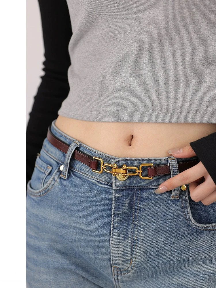 Korean Retro Gold Buckle Leather Belt – 2025 Collection