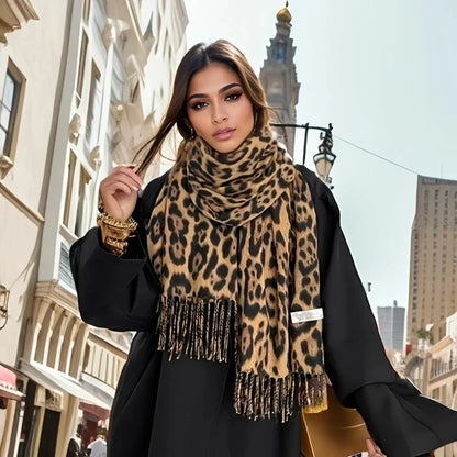 Bohemian Leopard Tassel Winter Scarf – 2025 Collection