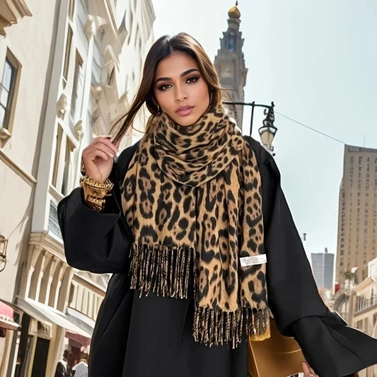Bohemian Leopard Tassel Winter Scarf – 2025 Collection