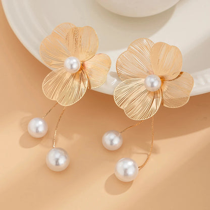 Romantic Flower Petal Long Tassel Earrings