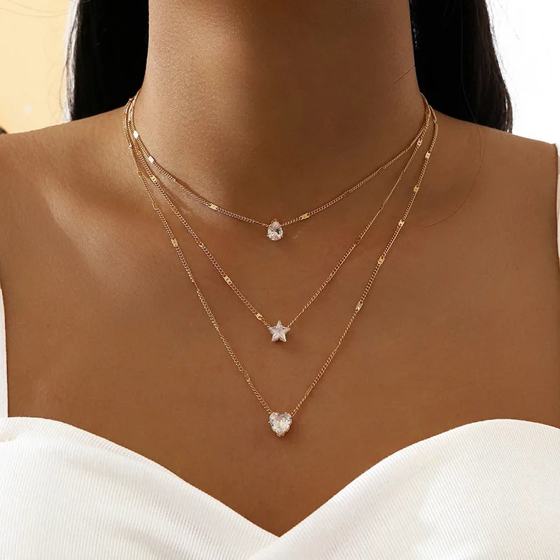 Crystal Zircon Layered Pendant Necklace