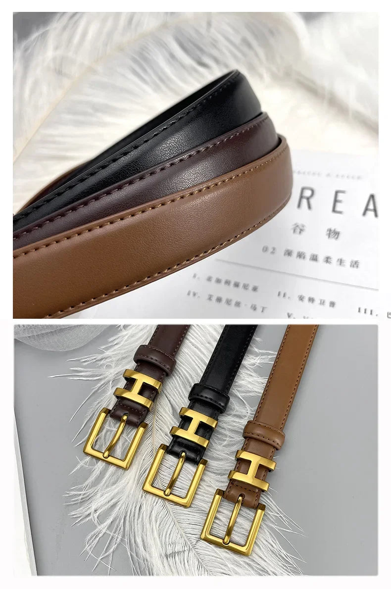 Golden Buckle Genuine Leather Belt – 2025 Collection