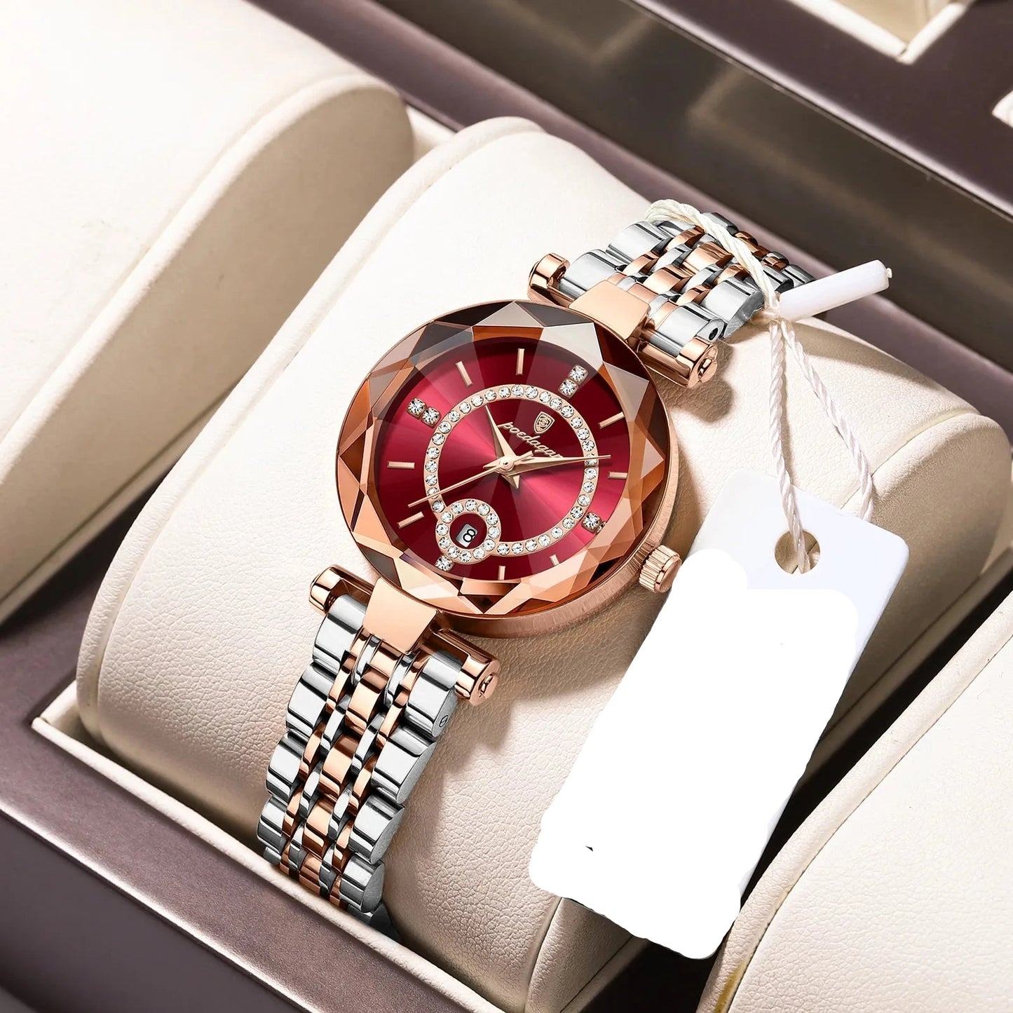 Ruby Quartz Watch, Waterproof, with Stainless Steel Band