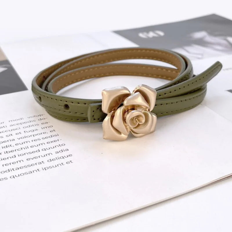 Rose Genuine Leather Gold Belt