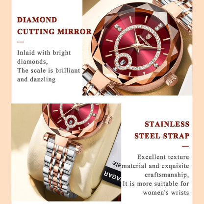 Ruby Quartz Watch, Waterproof, with Stainless Steel Band