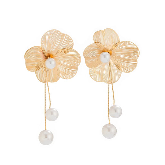 Romantic Flower Petal Long Tassel Earrings