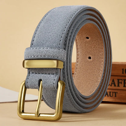 Vintage Suede Leather Belt with Gold Buckle – 2025 Collection