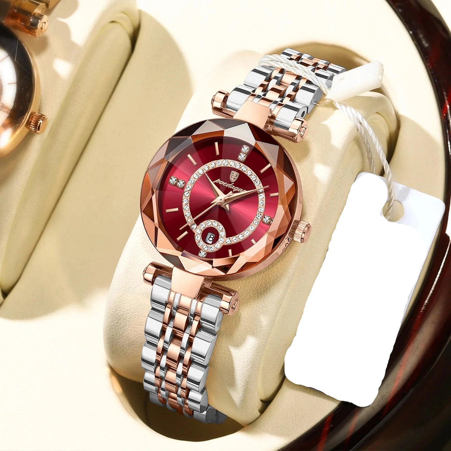 Ruby Quartz Watch, Waterproof, with Stainless Steel Band