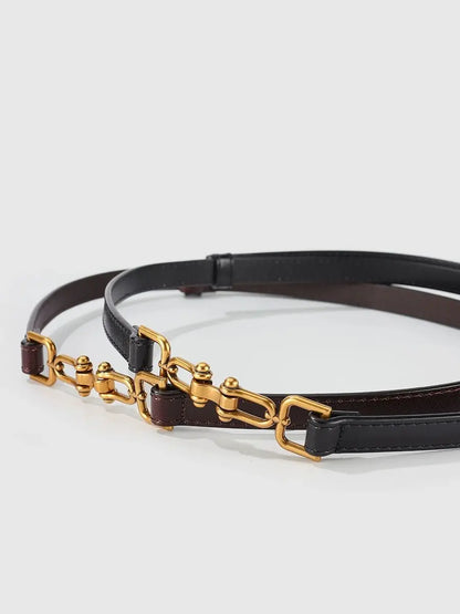 Korean Retro Gold Buckle Leather Belt – 2025 Collection