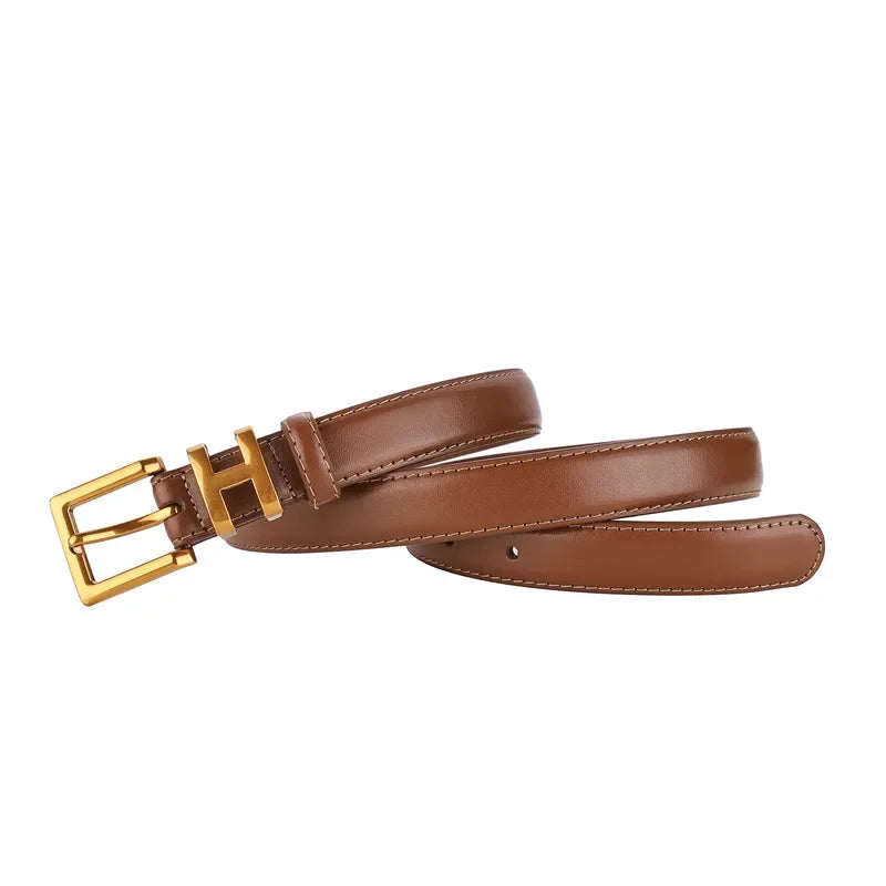 Golden Buckle Genuine Leather Belt – 2025 Collection