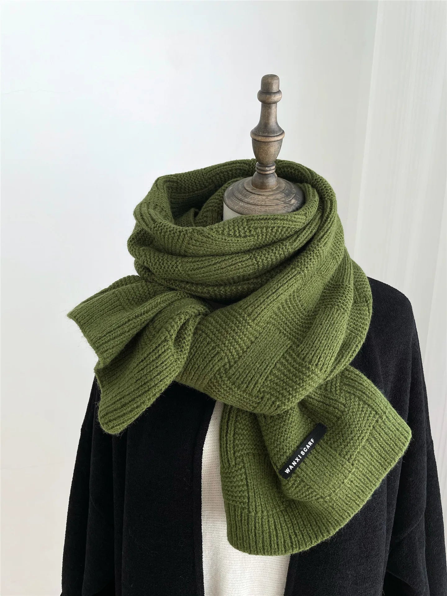 Emerald Striped Knitted Wool Scarf – Winter 2025