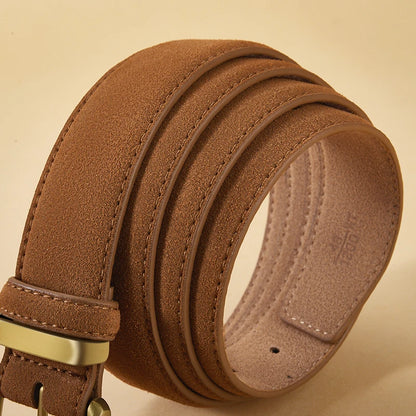 Vintage Suede Leather Belt with Gold Buckle – 2025 Collection