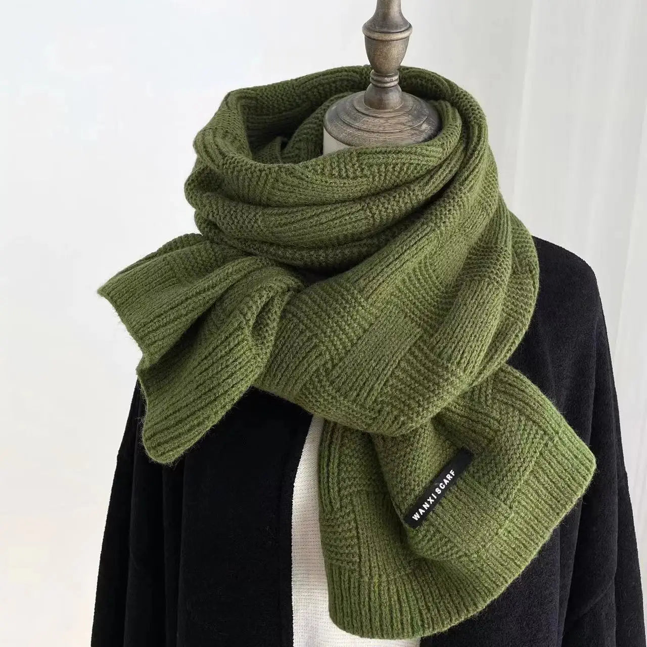 Emerald Striped Knitted Wool Scarf – Winter 2025