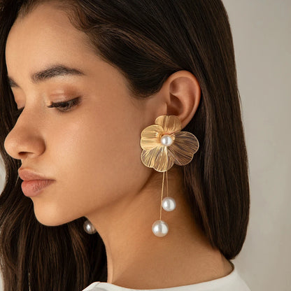 Romantic Flower Petal Long Tassel Earrings