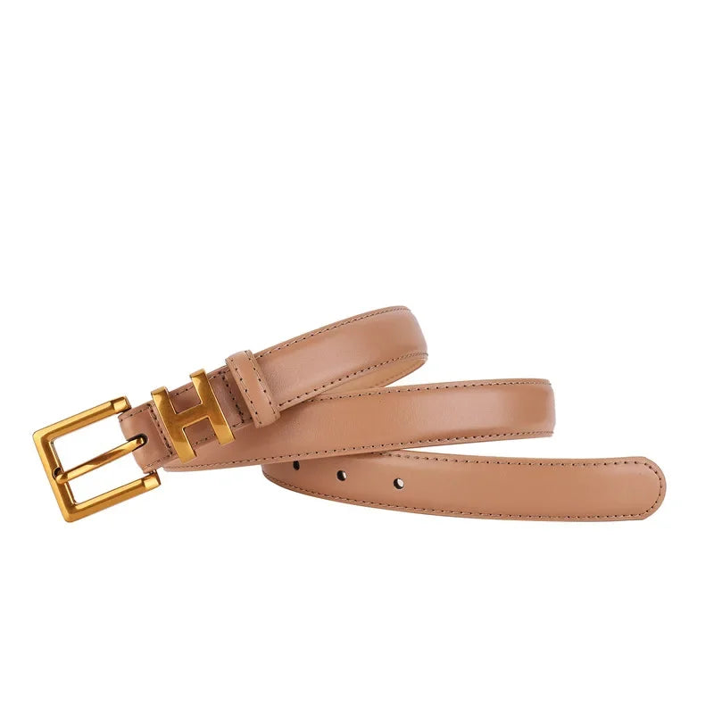Golden Buckle Genuine Leather Belt – 2025 Collection