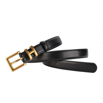 Golden Buckle Genuine Leather Belt – 2025 Collection