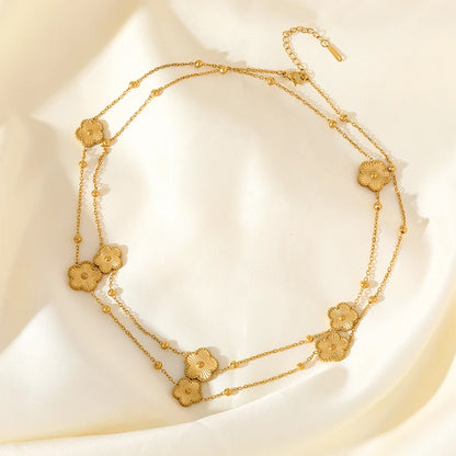 Gold Flower Clover Necklace