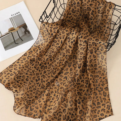 Leopard Print Chiffon Scarf