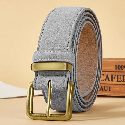 Vintage Suede Leather Belt with Gold Buckle – 2025 Collection