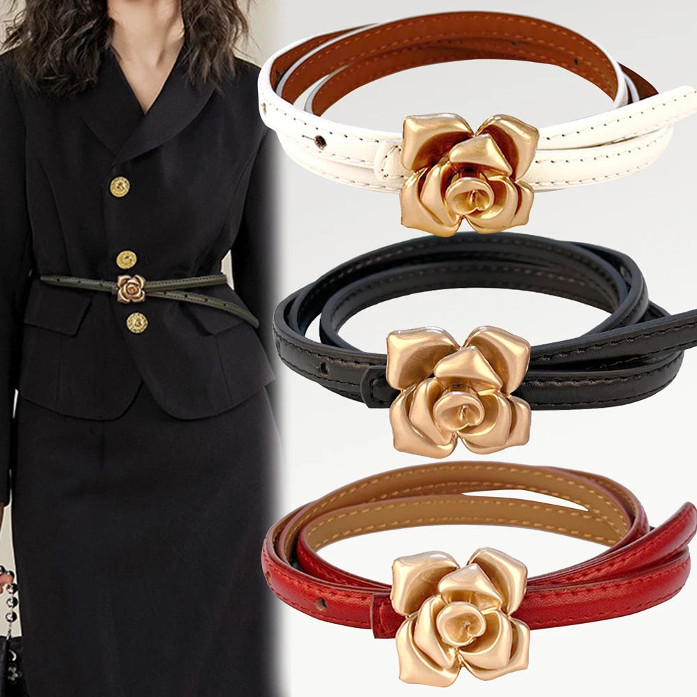 Rose Genuine Leather Gold Belt