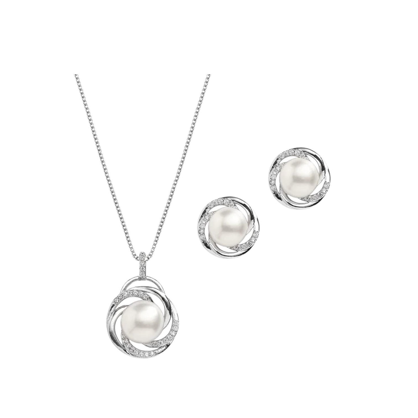 Faux Pearl & Cubic Zirconia Necklace & Earrings Set